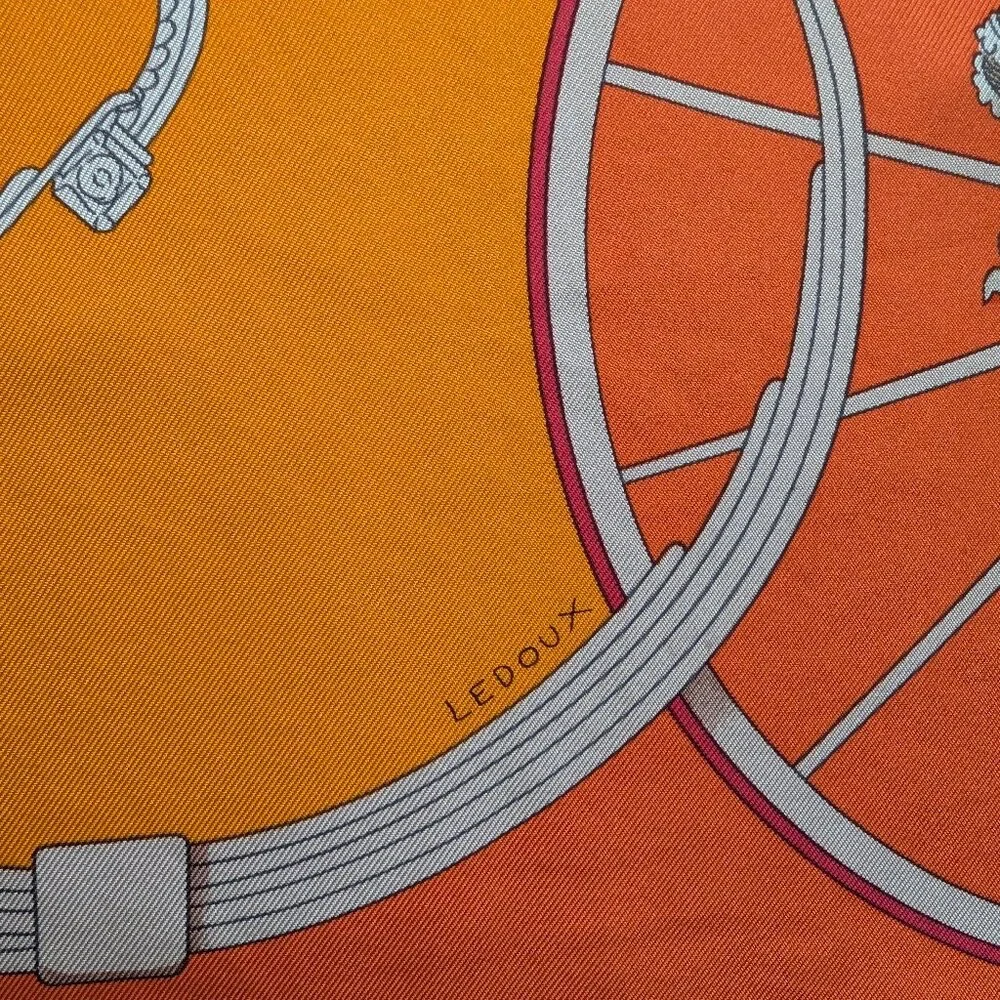 HERMES Springs Ledoux Orange White Red 90 cm Silk Square Scarf Rare Very Good - Picture 7 of 16